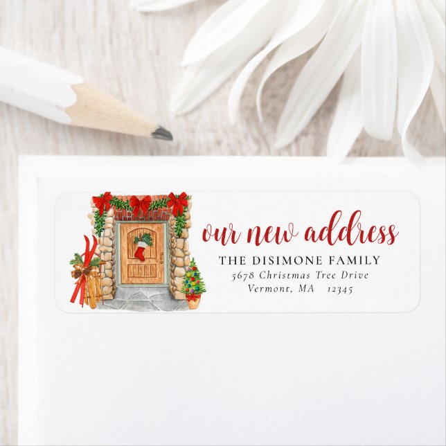 Étiquette Nouvelle adresse Noël Fête de la porte d'entrée Mo (En situation)