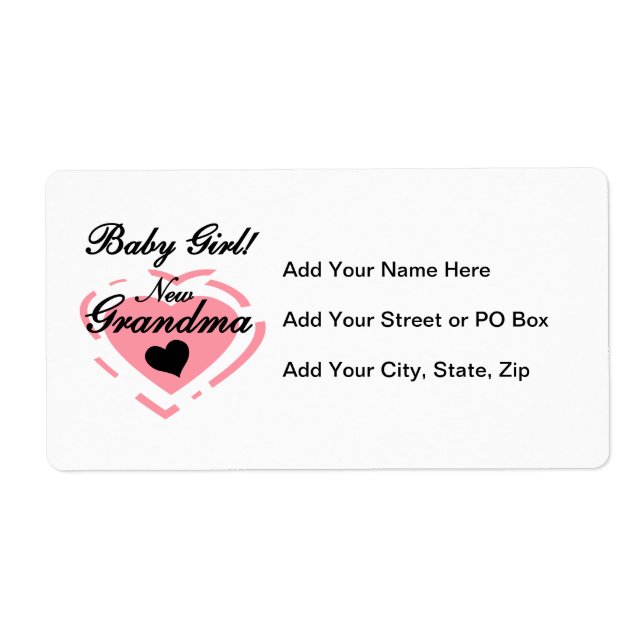 Étiquette Nouvelle mamie Bébé Fille Coeur Rose Cadeaux (Devant)
