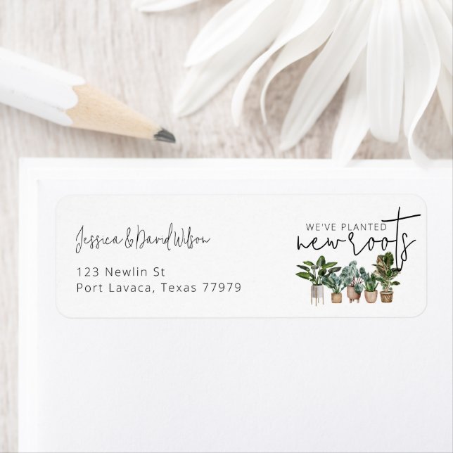 Étiquette Nouvelles Racines Simple Moderne Nouvelle Adresse  (En situation)