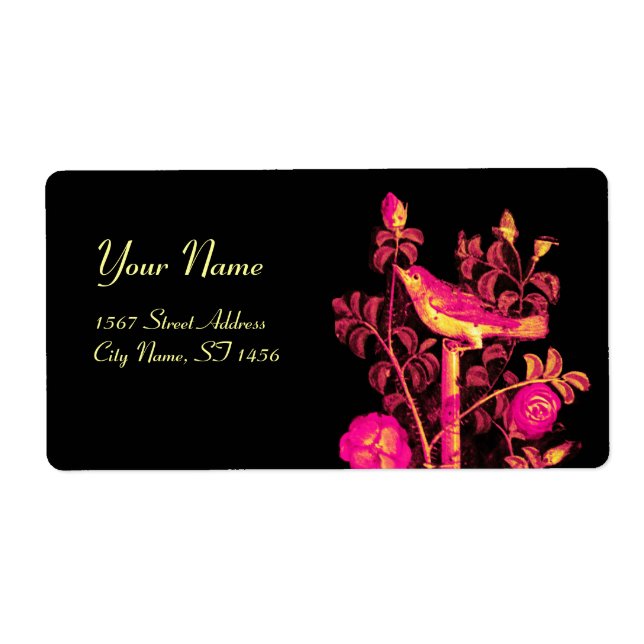 Étiquette NUIT AVEC ROSES, rose Fuchsia Jaune Noir (Devant)