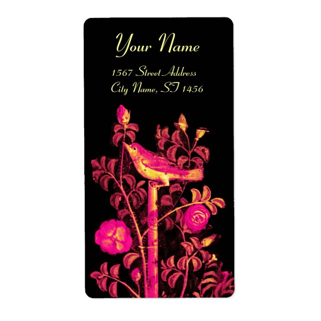 Étiquette NUIT AVEC ROSES, Rose Fuchsia Noir Jaune (Devant)