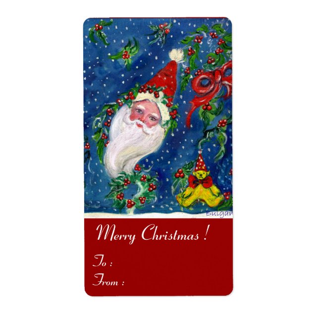 ÉTIQUETTE NUIT NOËL / PÈRE NOËL AVEC JOUETS ET ROUGE (Devant)