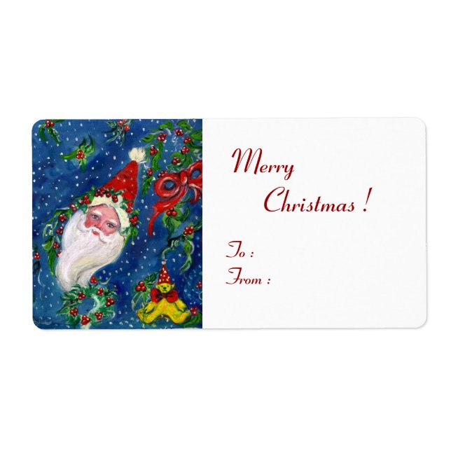 ÉTIQUETTE NUIT NOËL / PÈRE NOËL AVEC JOUETS ET ROUGE (Devant)