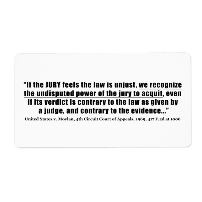 Étiquette Nullification du jury États-Unis c. Moylan 1969 (Devant)