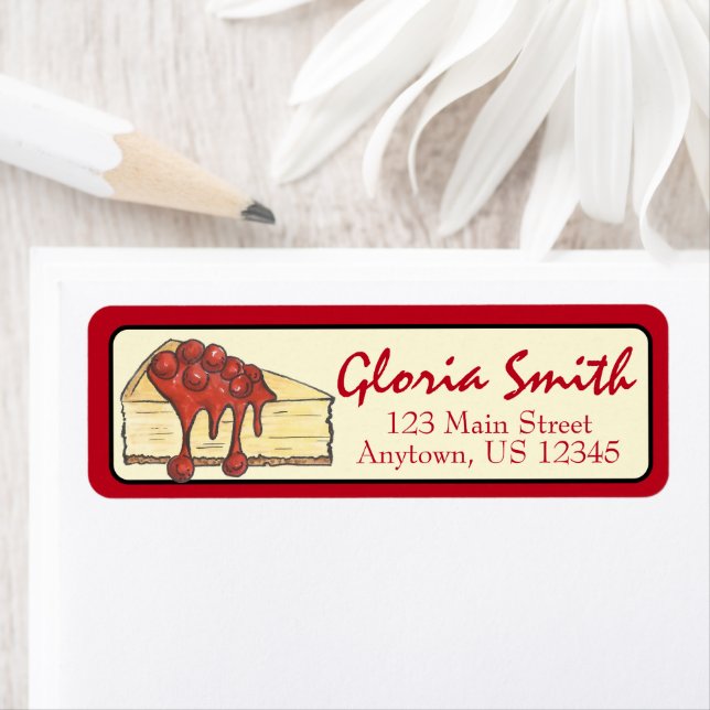 Étiquette NYC Cerise Cheesecake Slice Dessert Cuisine de cui (En situation)