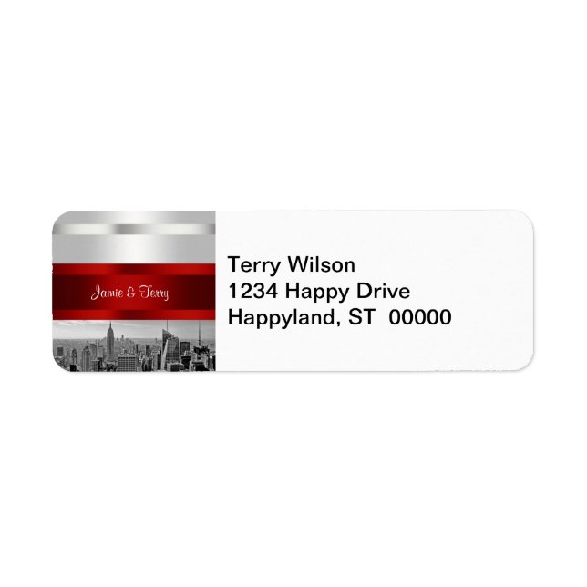 Étiquette NYC Skyline BW 05 White Red Invitation Suite (Devant)