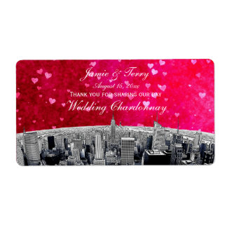 Étiquette NYC Skyline Etched #2 Rose Red Heart H Wine Étique