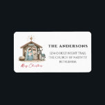 Étiquette O Holy Night Christmas Nativité Lieu Adresse<br><div class="desc">C'est la saison pour envoyer des voeux de Noël à la famille et aux amis. Vous pouvez envoyer vos souhaits avec cette simple étiquette d'adresse de retour pour montrer le vrai sens de Noël avec la naissance et le Sauveur du Monde — Jésus Christ. L'étiquette d'adresse de retour présente Marie,...</div>