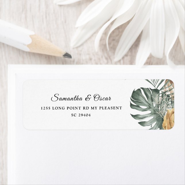 Étiquette Oasis d'aquarelle moderne Fleurs et Feuille Cadre (En situation)