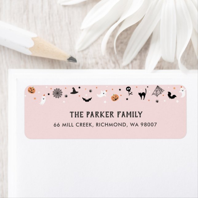 Étiquette Obtenons éffrayant Halloween fête Anniversaire ros (En situation)