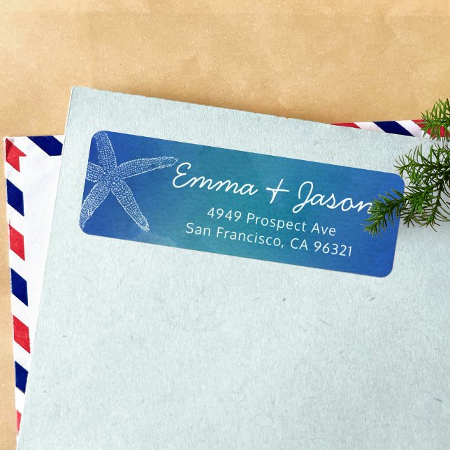 Étiquette Ocean Blue Starfish Beach Adresse de retour (Créateur téléchargé)