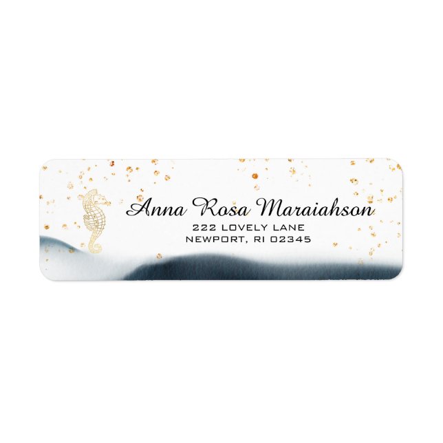 Étiquette *~*Océan Pailleté Mer Nautique CHEVAL Marin Doré (Devant)