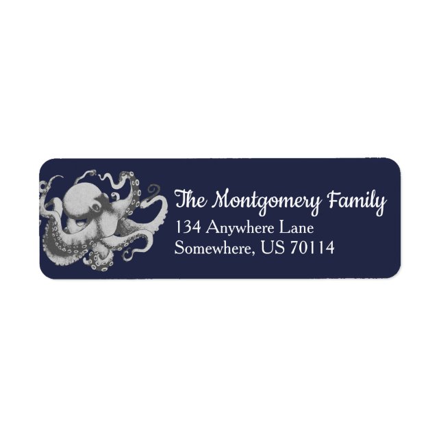Étiquette Octopus gris marine vintage (Devant)