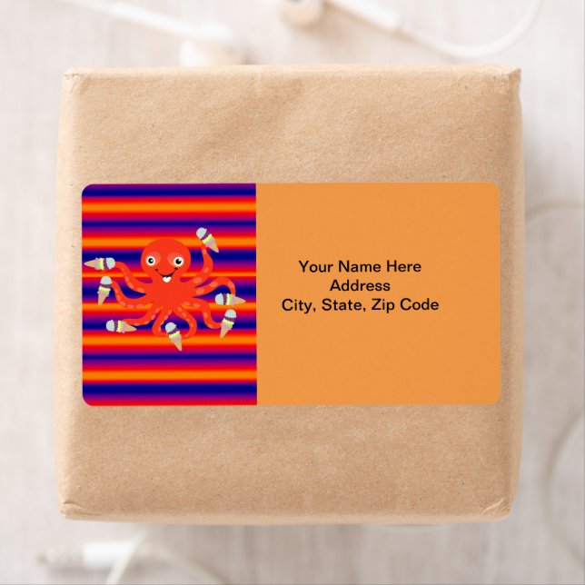 Étiquette Octopus Ice Cream Stripe Labels (En situation)