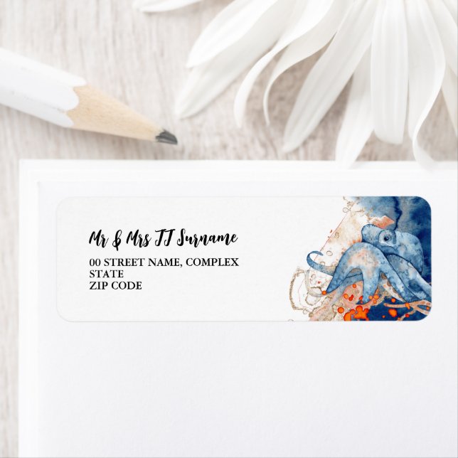 Étiquette Octopus marine créatures marine orange bleu marine (En situation)