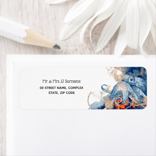 Étiquette Octopus mer créatures marine bleu orange nautique (En situation)