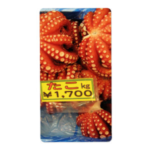 Étiquette Octopus Tako た こ marché de poisson Tsukiji, Tokyo,