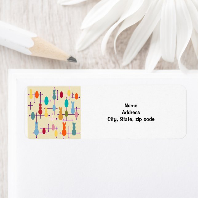 Étiquette Oeufs et lapins modernes du milieu du siècle (En situation)