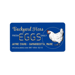 Étiquette OEufs frais d'or embouteillé Blanc Hen sur Bleu