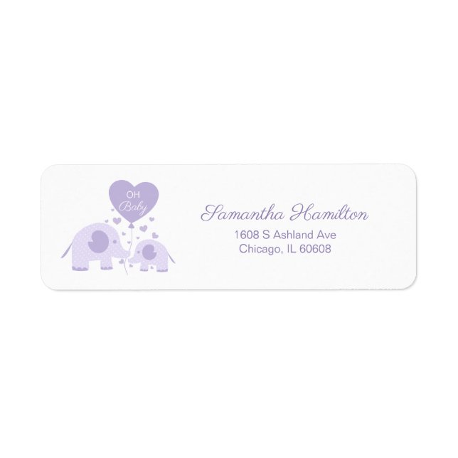Étiquette Oh Bébé Violet Éléphant Mignon Baby Shower (Devant)