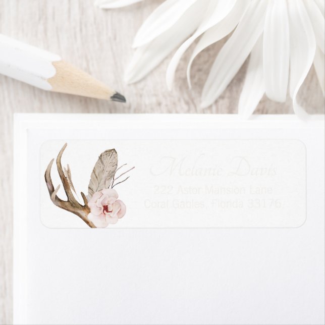 Étiquette Oh Deer Woodland Adresse de retour Label - Boho Fl (En situation)