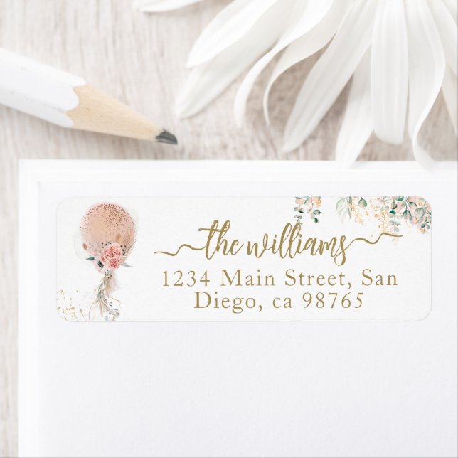 Étiquette Oh Fille Balloon rose Baby shower Floral Eucalyptu (En situation)