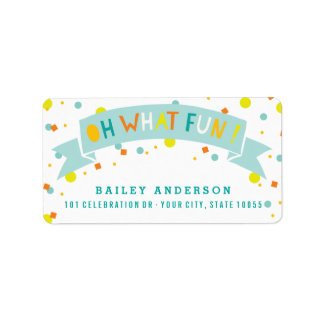 Étiquette Oh Quel Amusement Coloré Confetti Garçon Fête Anni
