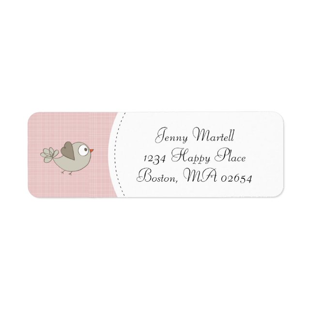 Étiquette Oiseau bébé rose blush | Adresse (Devant)