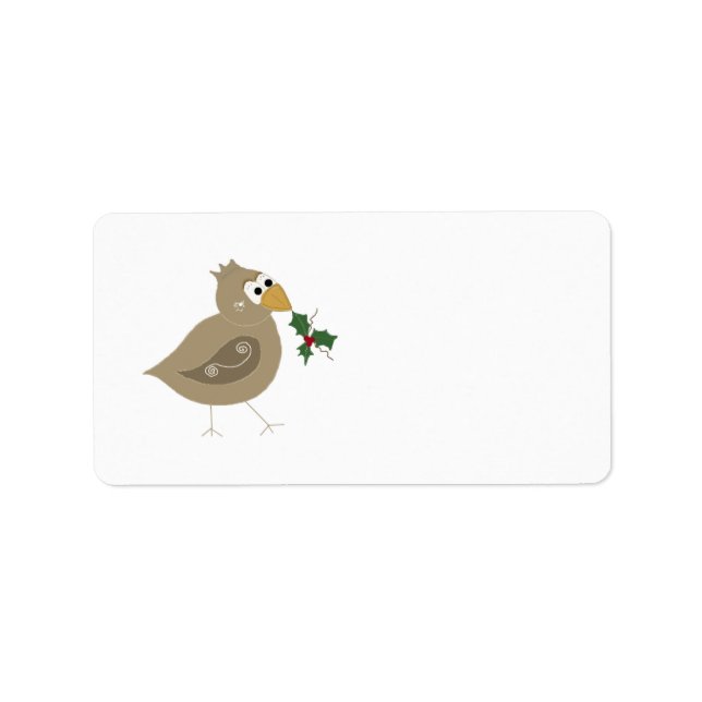 Étiquette Oiseau brun fantaisiste avec un brin de houx (Devant)