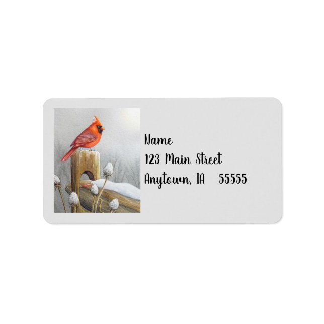 Étiquette Oiseau cardinal rouge du Nord sur l'aquarelle de c (Devant)