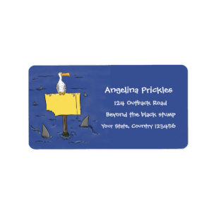 Étiquette Oiseau de mer amusant entouré de dessins animés de