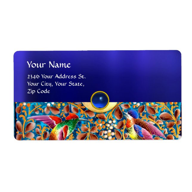 ÉTIQUETTE OISEAUX COLORÉS ET ÉPAULES FLORALES MONOGRAMME DE  (Devant)