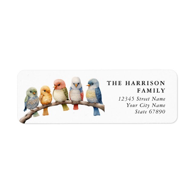 Étiquette Oiseaux colorés mignons Retourner l'adresse Étique (Devant)