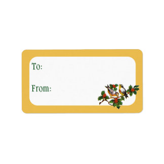 Étiquette Oiseaux de Noël Vintage & Holly