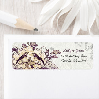 Étiquette Oiseaux vintages Purple et Corail Chêne Arbre Étiq