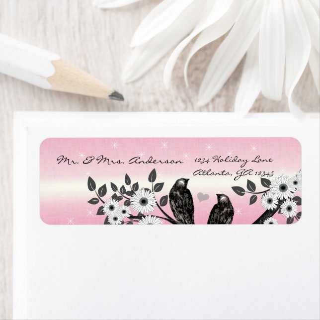 Étiquette Oiseaux vintages rose avec étoiles Adresse (En situation)