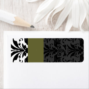 Étiquette Olive & Black Bumble Bee Damask Adresse
