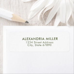 Étiquette Olive Green et White Typographie Adresse