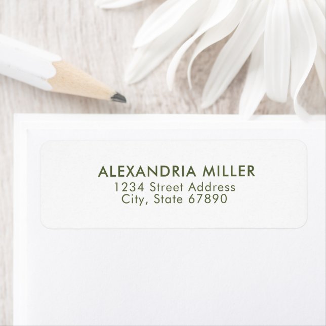 Étiquette Olive Green et White Typographie Adresse (En situation)