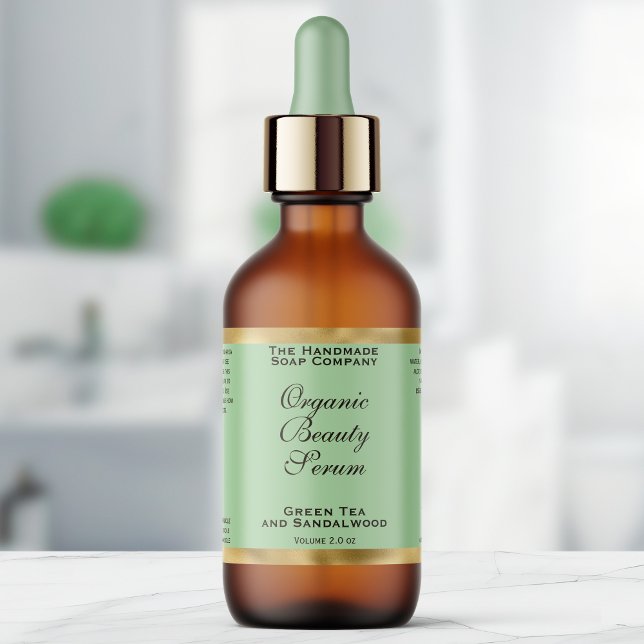 Étiquette Olive Green & Gold Cosmetics Dropper Bottle Label (Créateur téléchargé)