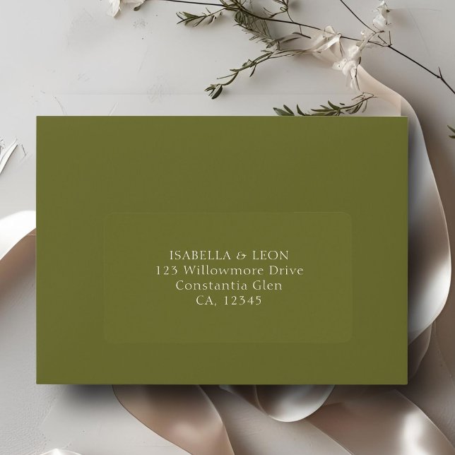 Étiquette Olive Green | Simple Wedding Address (Créateur téléchargé)