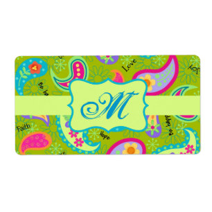Étiquette Olive Lime Green Moderne Motif Monogramme