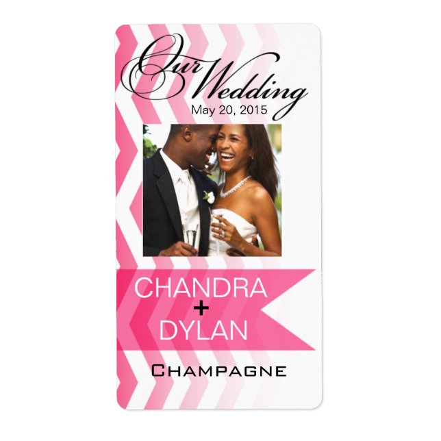 Étiquette Ombre Chevron Style ! Vin rose chaud Photo (Devant)