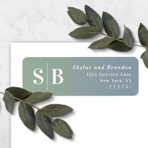 Étiquette Ombre Dusty Blue & Green Mariage Adresse de retour