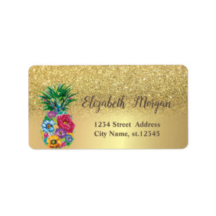 Étiquette Ombre Floral Élégant Glitter Doré Ananas