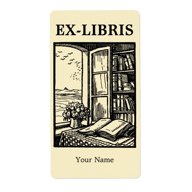 Étiquette Open Library Window Bookplate Ex Libris Template (Devant)