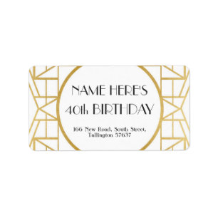 Étiquette or 20s d'adresse de Gatsby d'anniversaire d'art