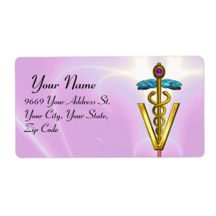 Étiquette OR CADUCEUS SYMBOLE VÉTÉRINAIRE Pink Lilac