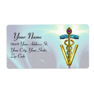 Étiquette OR CADUCEUS VÉTÉRINAIRE SYMBOLE Bleu Turquoise