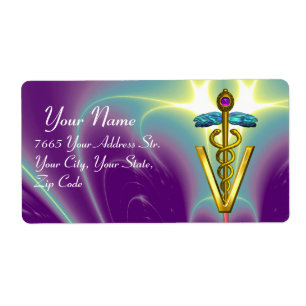 Étiquette OR CADUCUS SYMBOLE VÉTÉRINAIRE Purple Vert